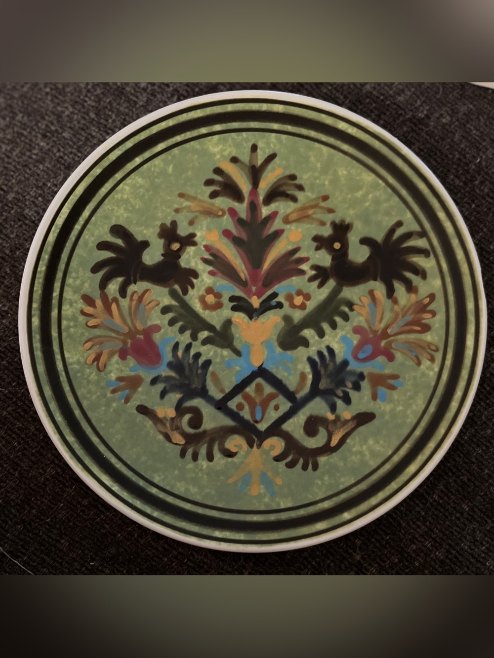 Greek Decorative Green Folk Art Ceramic Wall Plate - Green